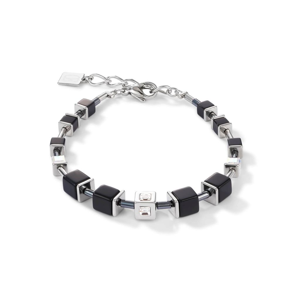 Stainless Steel & Crystal Black-Silver Geo Cube Bracelet
