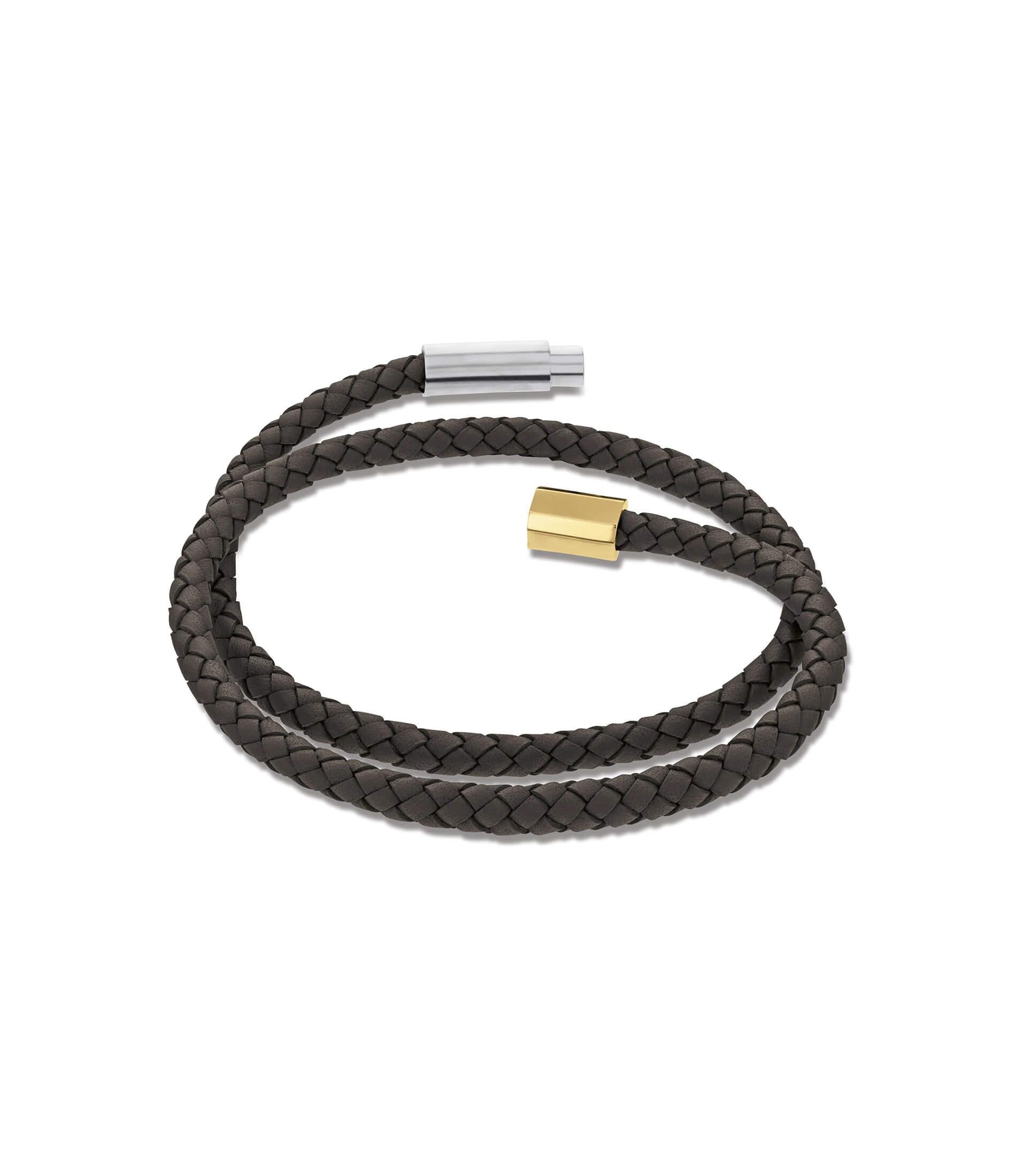 Industrial Facets Mens Brown Leather Two Tone Steel Detail Bracelet