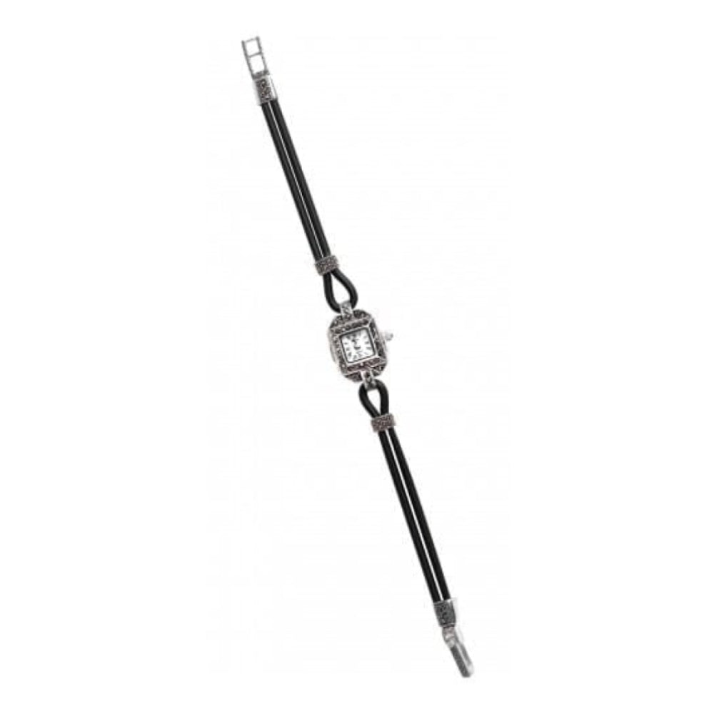 Ladies Black Rubber & Silver Marcasite Watch
