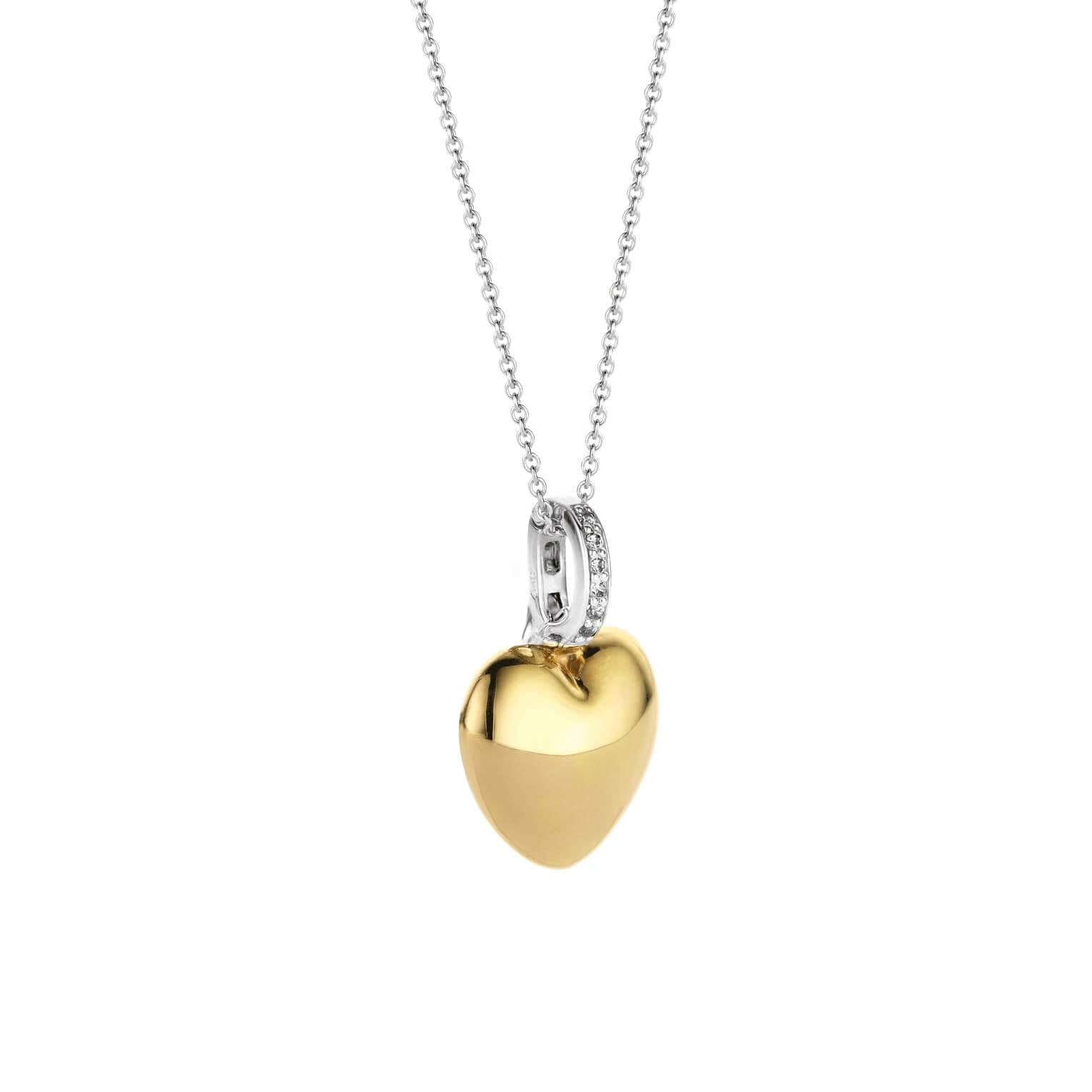 Gold Tone Heart With CZ Silver Clip Eye Pendant Necklace