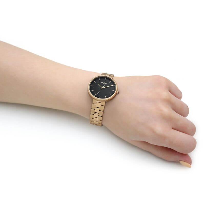 CRUSH Black Dial & Gold Tone Bracelet Strap Ladies Watch