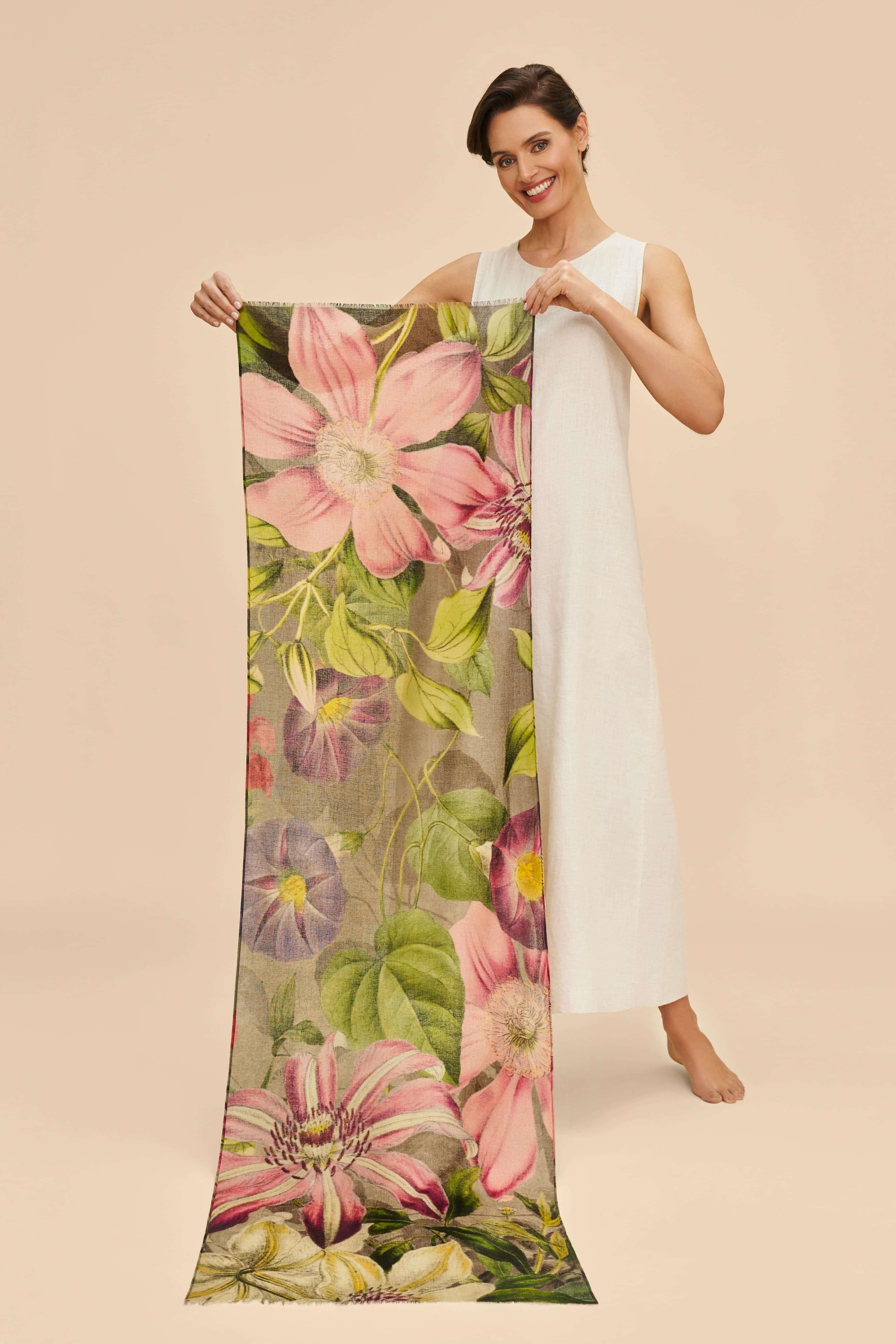 Wool Wrap Oversized Botanicals Scarf