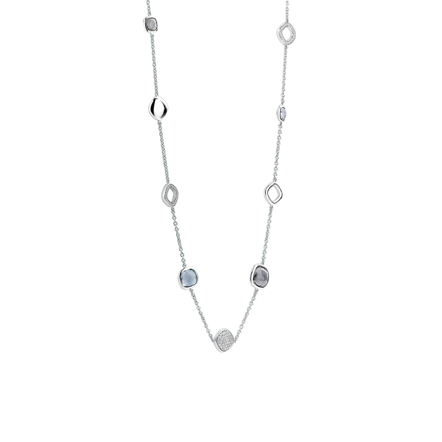 Blue, Grey, White CZ Stones With Silver Chain Necklace