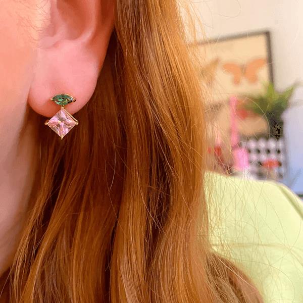 Esme Statement Studs In Emerald, Rose Pink CZ & Gold