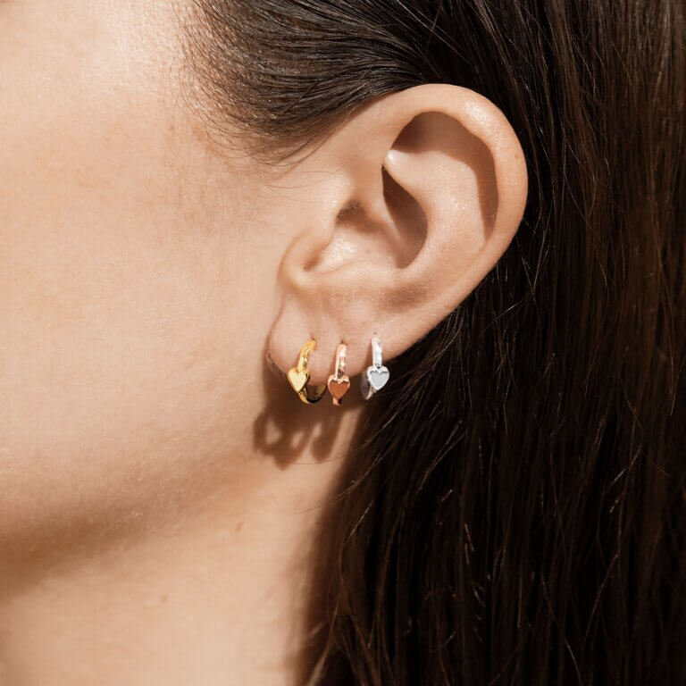 Florence Hearts | Heart Hoops | Silver Rose Gold And Gold | Set Of 3 Hoop Earrings