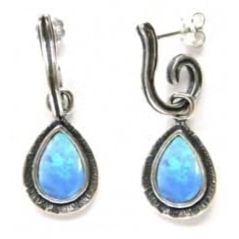 Ladies Silver Drop Earrings With Opal Stones