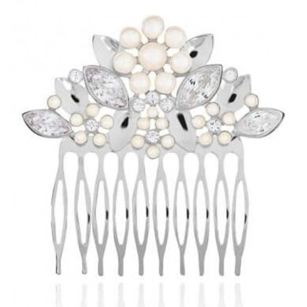 Happy Ever After Hair Accessories Pearl Flower & CZ Hair Slide