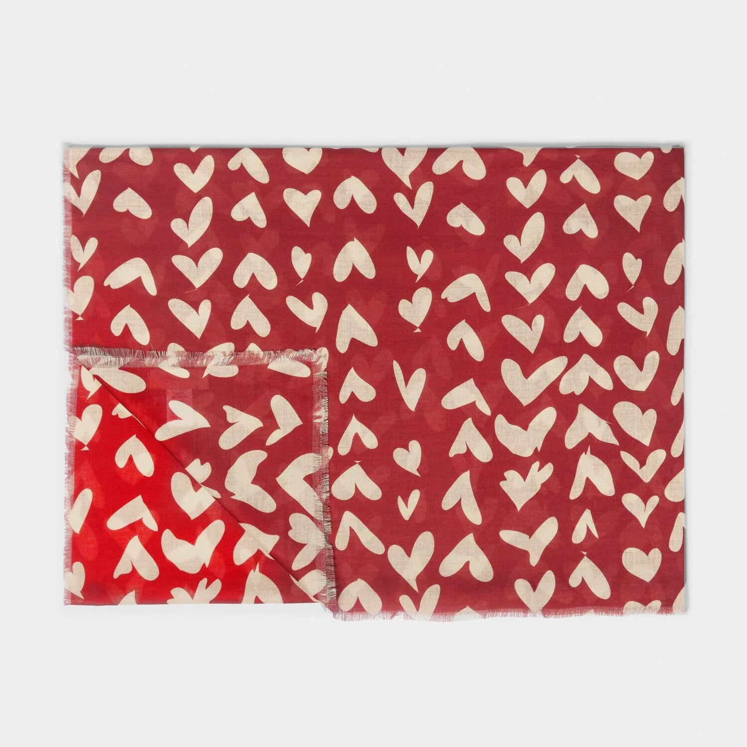 Abstract Heart Printed Scarf In Garnet Red & Nude Pink
