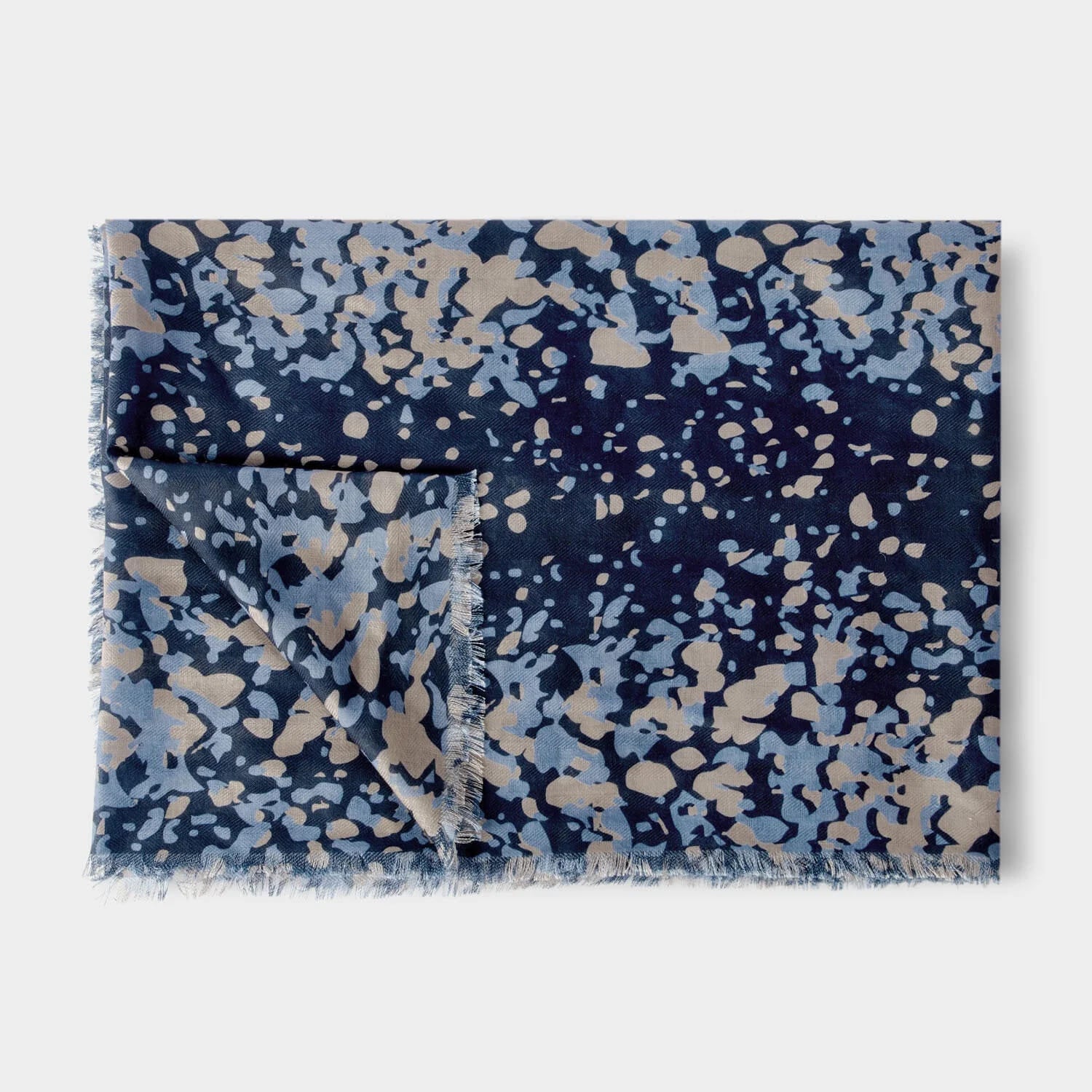 Scattered Dot Printed Scarf In Navy, Black  & Taupe