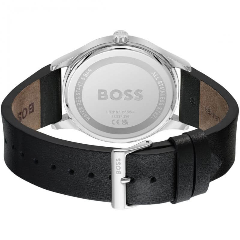 Reason Black Dial SS Case Black Leather Strap Watch