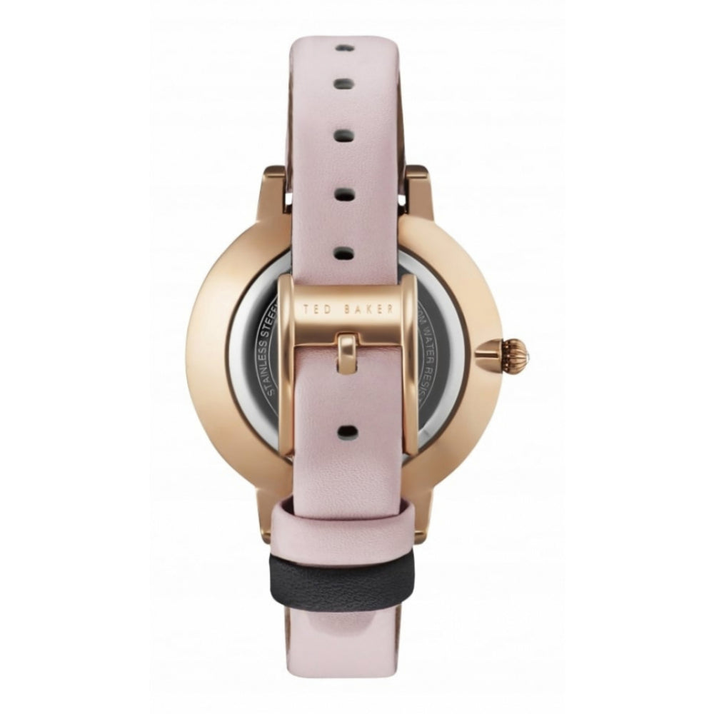 Rose Gold Plated Date Window Floral Dial & Leather Strap Ladies Wristwatch
