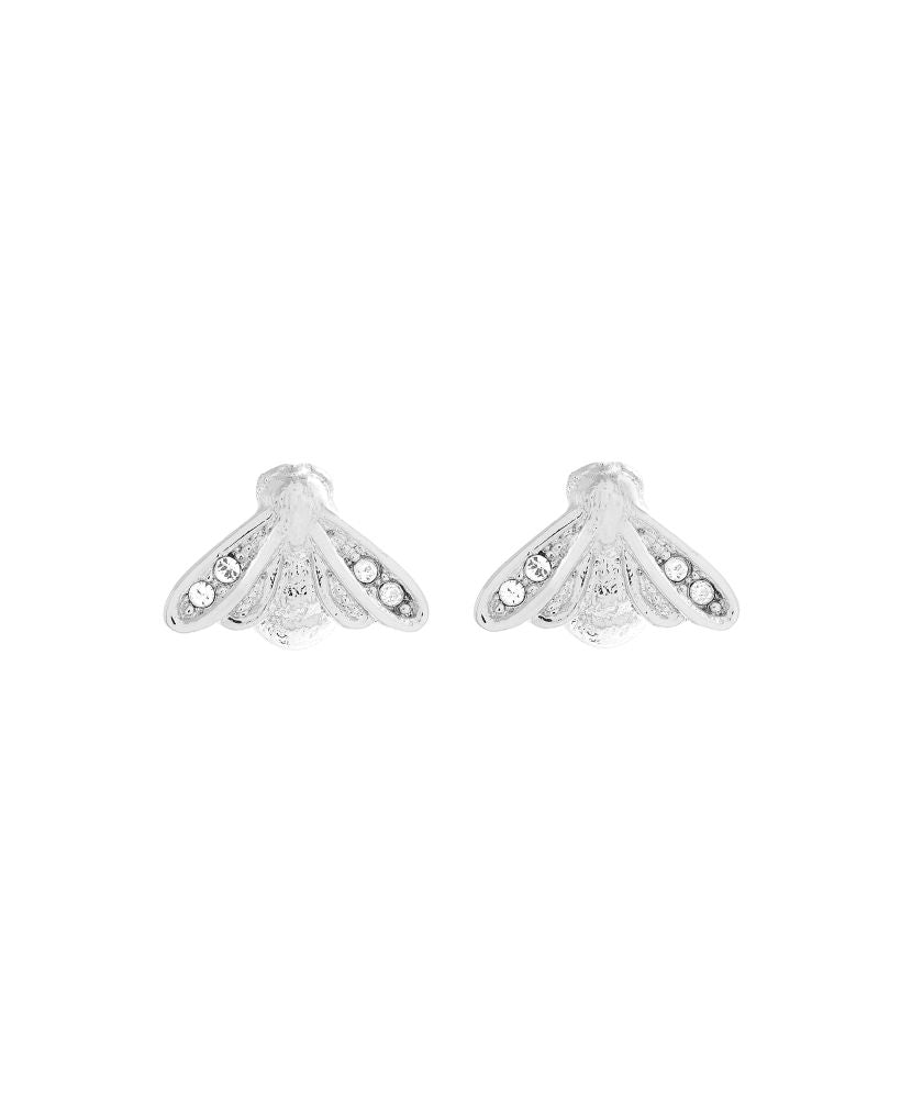 Classics Rhodium Plated Glitter Bee Stud Earrings