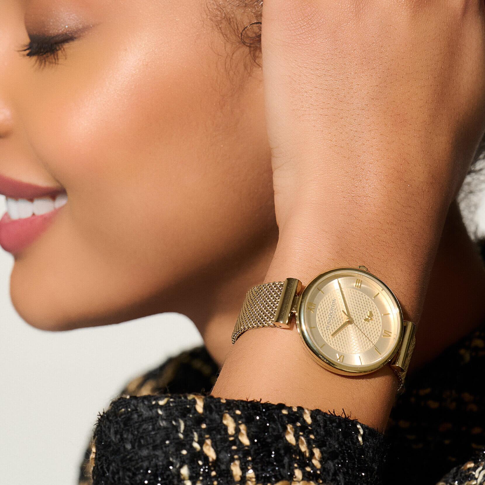 Minima Bee T-Bar Gold Mesh Watch