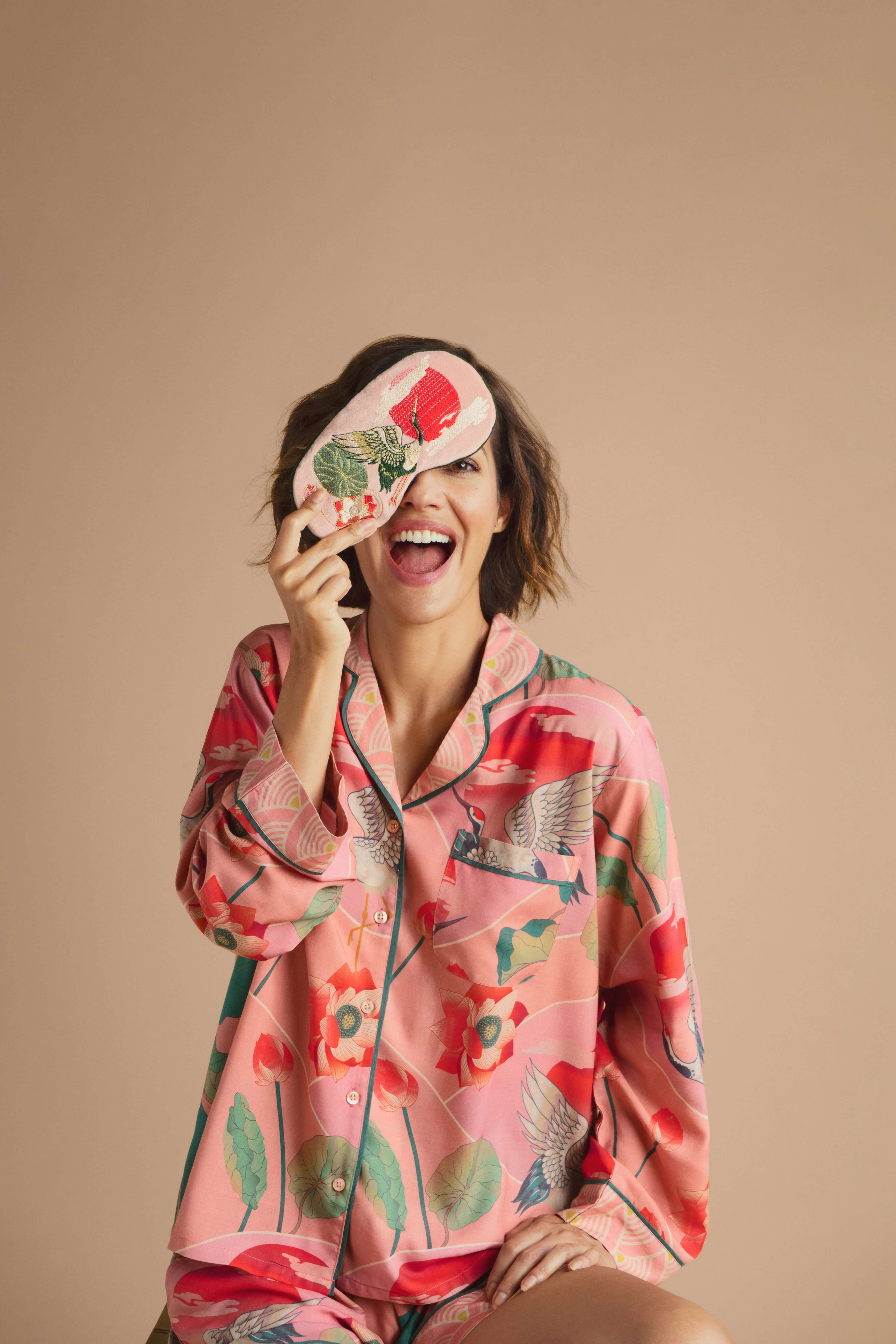 Luxury Lavender Velvet Eye Mask - Crane at Sunrise