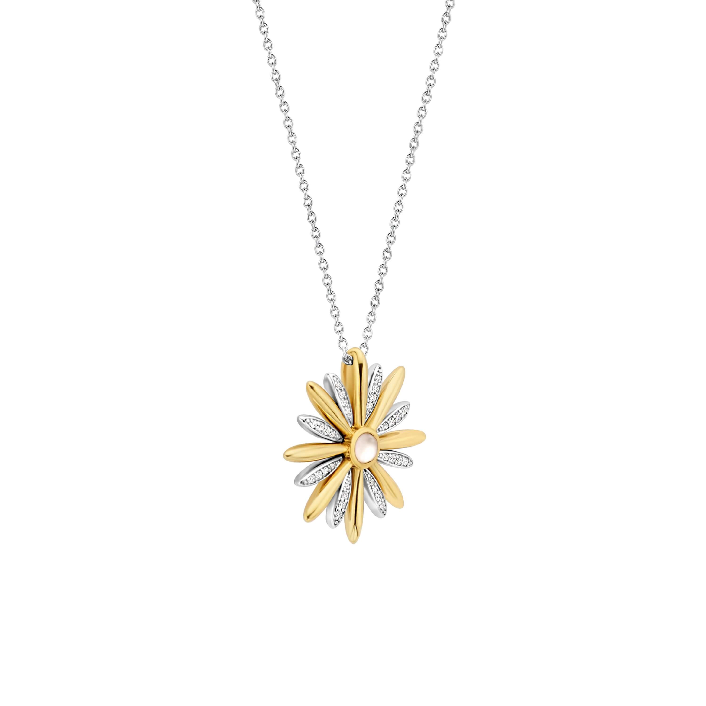 Gold Plated Pave CZ & MOP Star Pendant Necklace