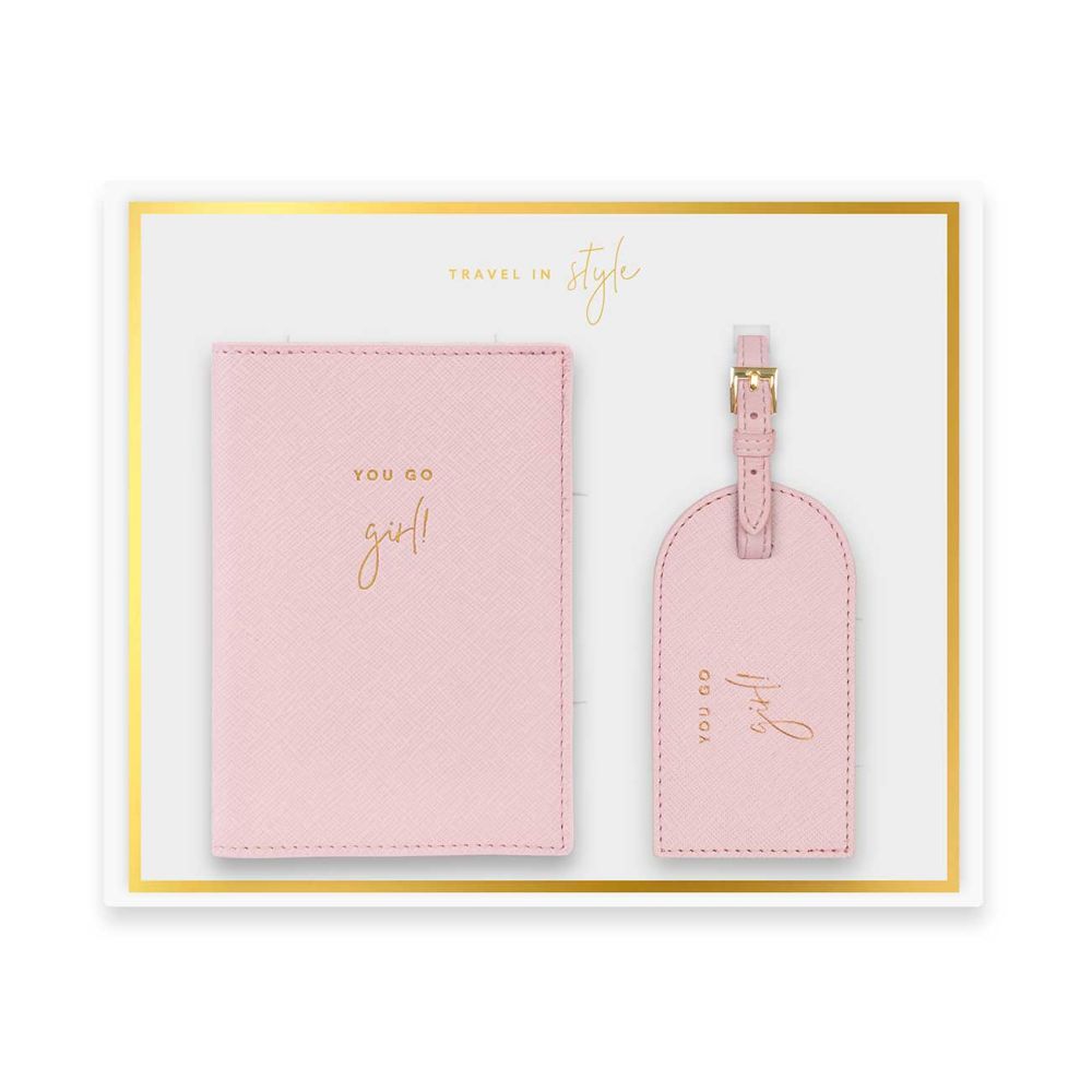 Boxed Passport Holder and Luggage Tag Set | You Go Girl! | Blush Pink
