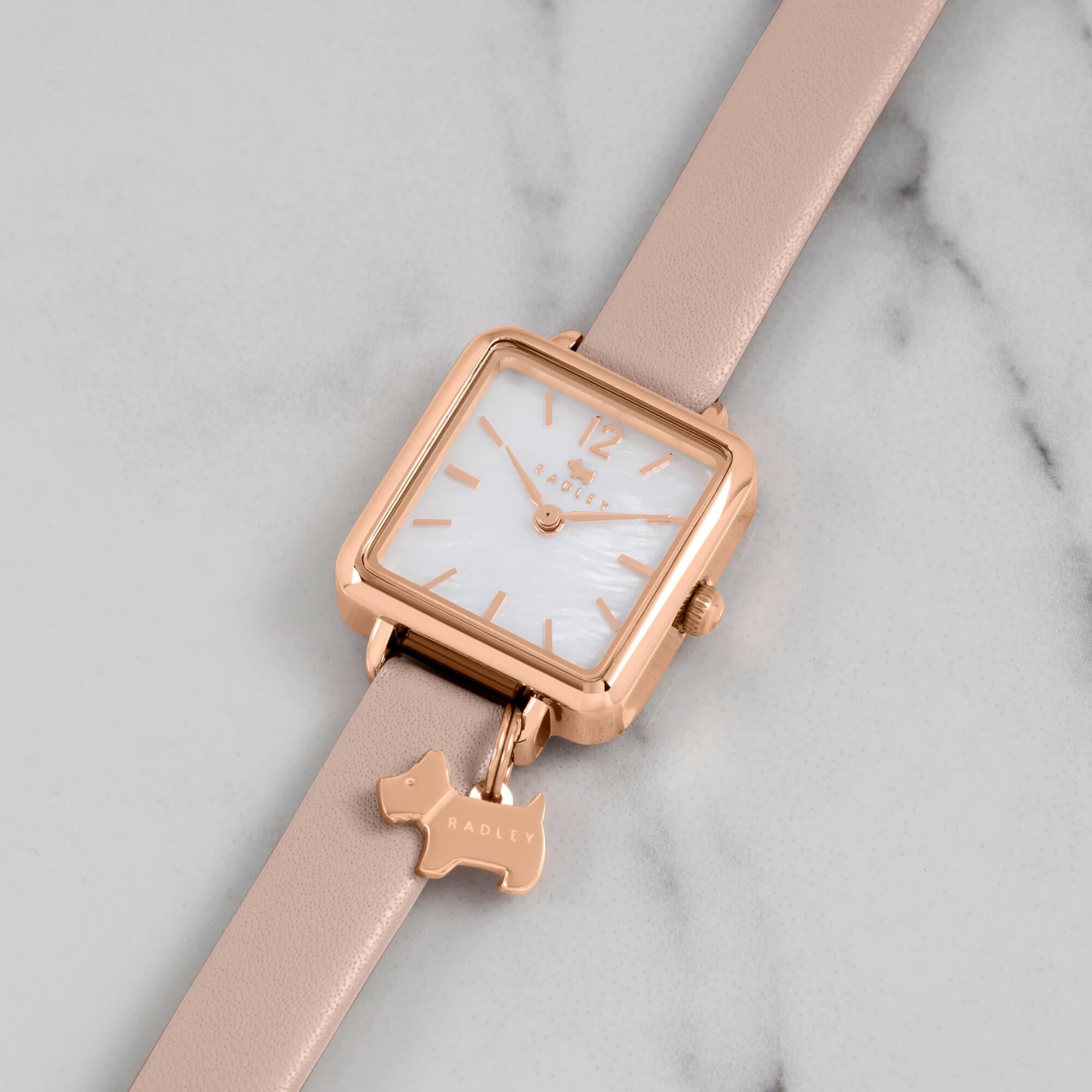 Ladies Square RG Plated Case Leather Cobweb Strap