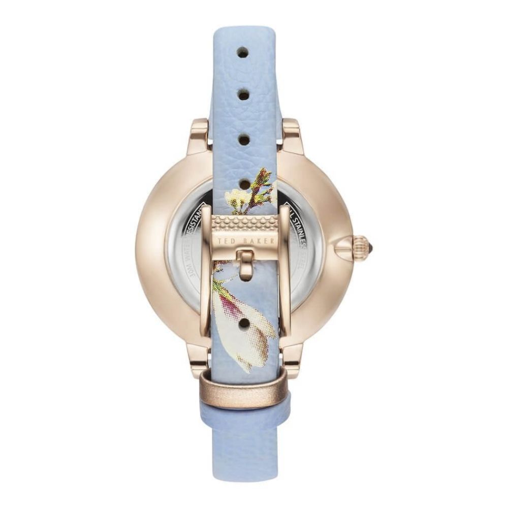 Rose Gold Blue Floral Ladies Watch