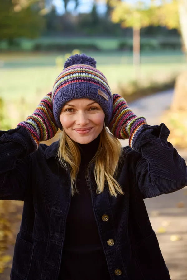 Denver Stripe Bobble Beanie (Pure Merino)