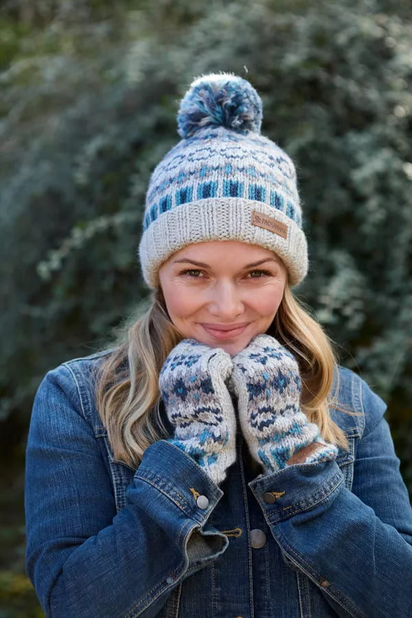 Loch Fyne Roll Back Bobble Beanie (Pure Merino) Blue