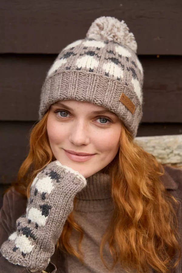 Merino Sheep Roll Back Bobble Beanie Mushroom