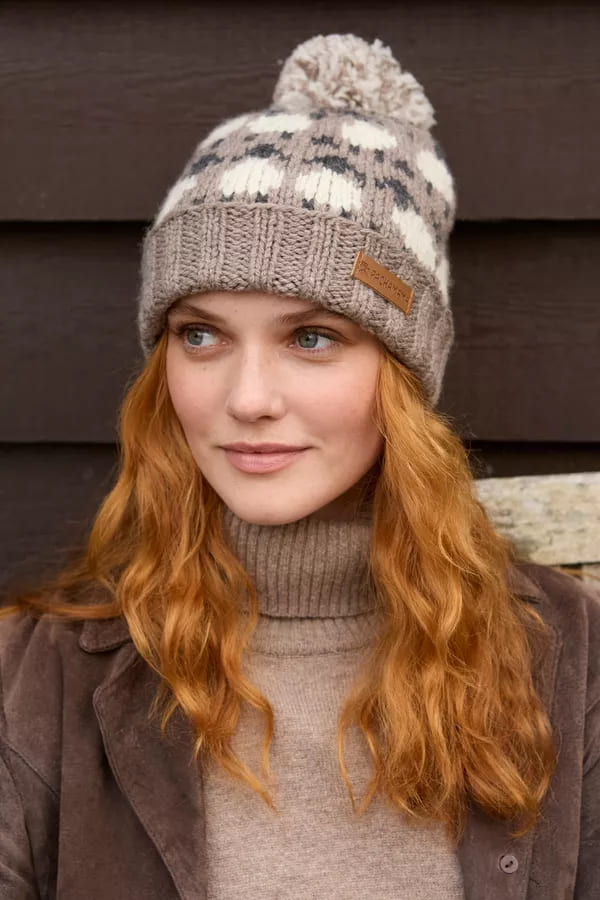 Merino Sheep Roll Back Bobble Beanie Mushroom
