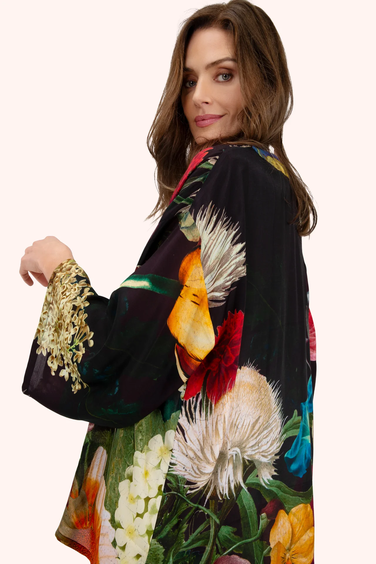 Mid-Length Kimono - Opulant florals - Chocolate