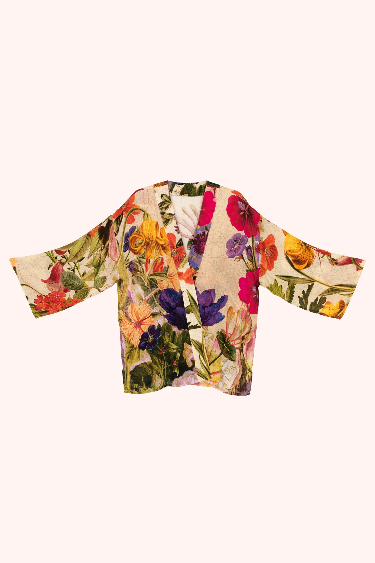 Mid-Length Kimono - Cream Posy