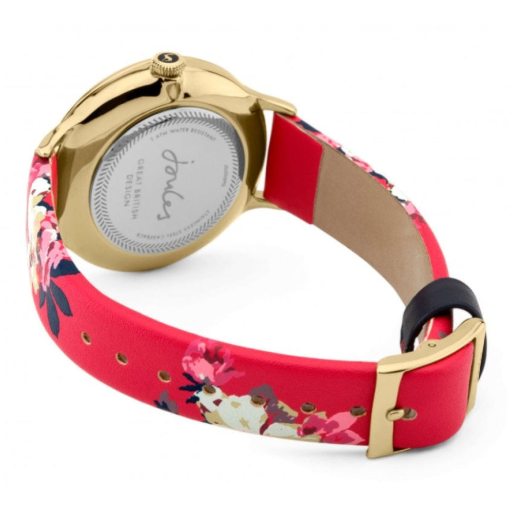 Raspberry Floral Printed Strap White Dial Ladies Watch