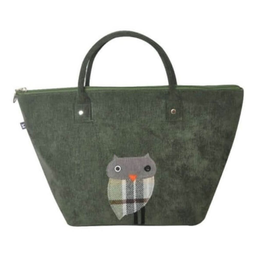 Green Owl Applique New Cord Tote