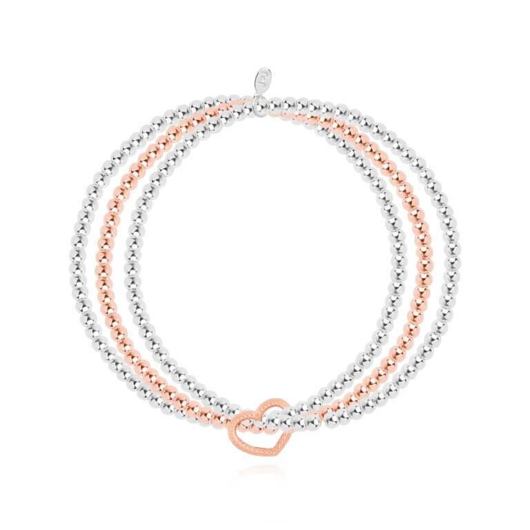 Lila | Rose Gold Heart | Silver And Rose Gold | Bracelet | 17.5cm Stretch