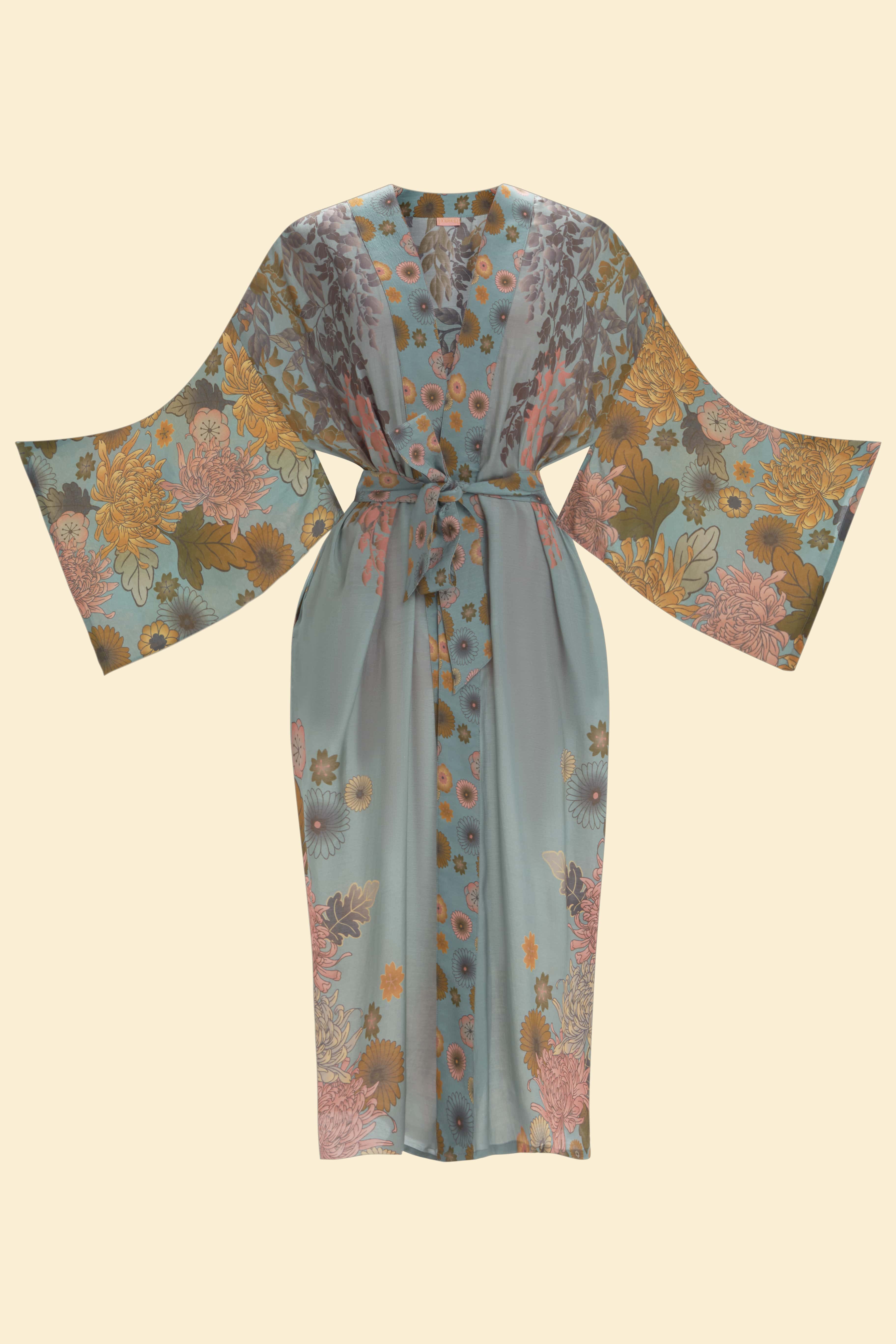 PRINTED KIMONO GOWN - Trailing Wisteria Ice
