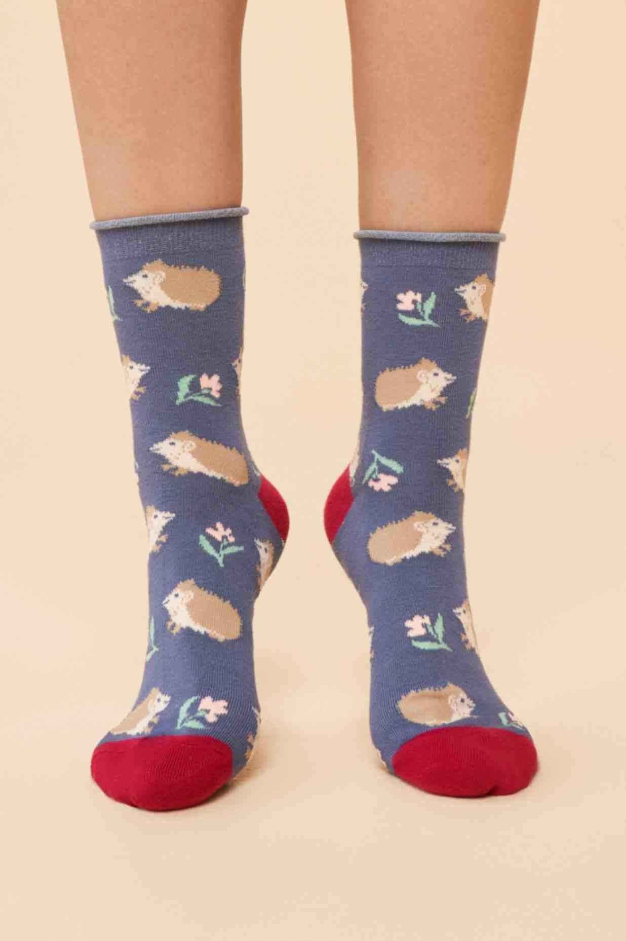 Snuffling Hedgehogs Ankle Socks - Navy