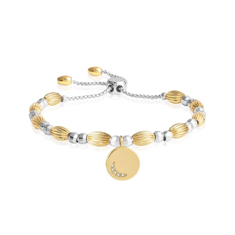 Bracelet Bar Moon Disc Silver & Gold Adjustable Bracelet