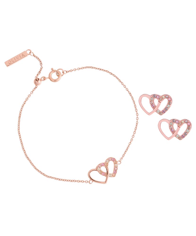 Classics Interlink Heart Rose Gold Bracelet & Studs Gift Set