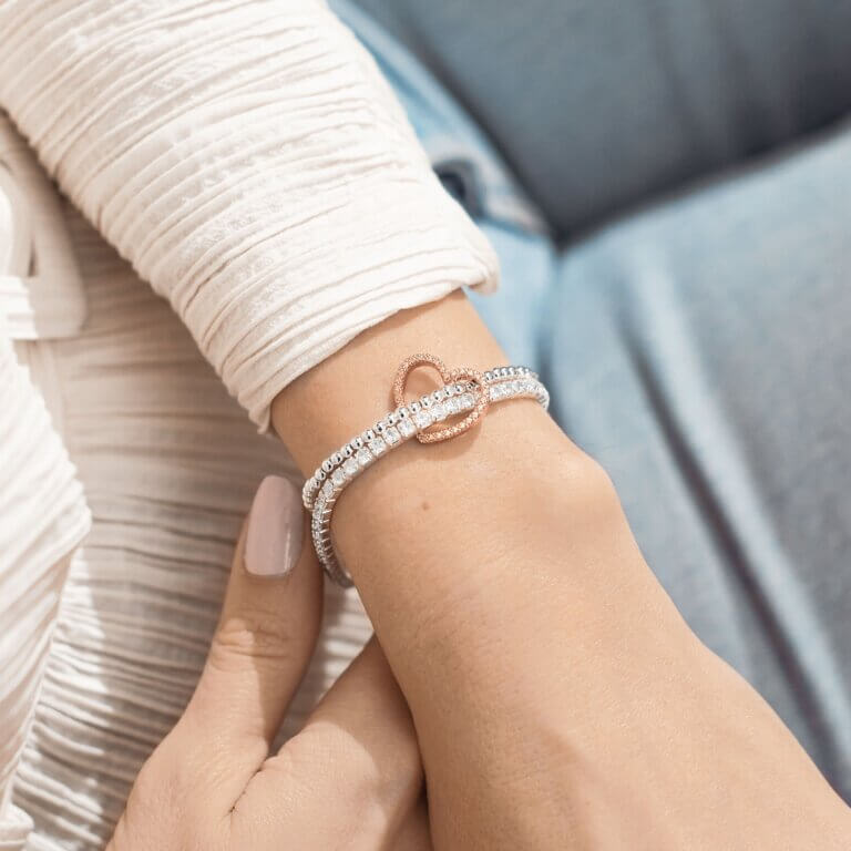Lila Lustre | Heart | Silver And Rose Gold | Bracelet | 17.5cm Stretch