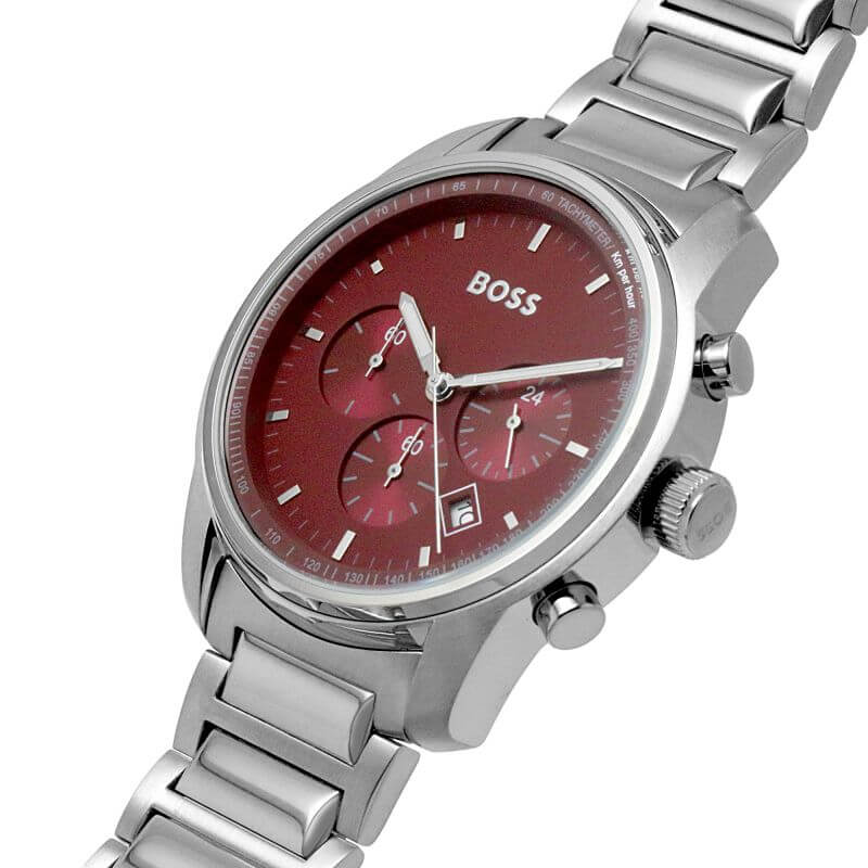 Trace Red Chronograph Dial SS Bracelet Strap Watch