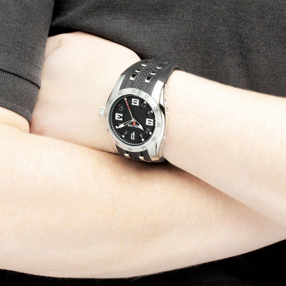 TOPGEAR-X Gents Watch In Stainless Steel Black Dial & Black Rubber Strap