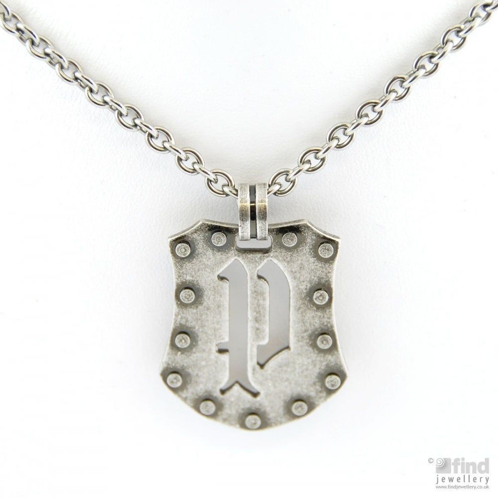 Silver Stainless Steel Gothic Shield Pendant