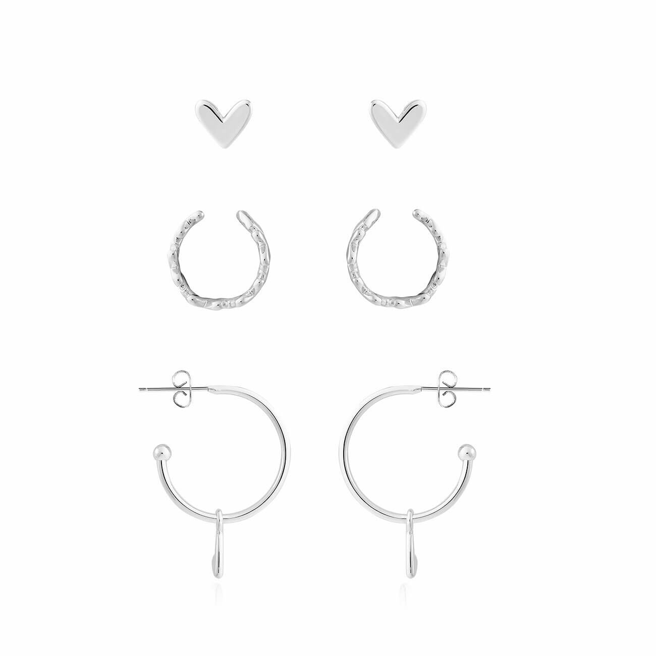 Tahlia Trio | Heart Cuff Pack | Silver | Set Of 3