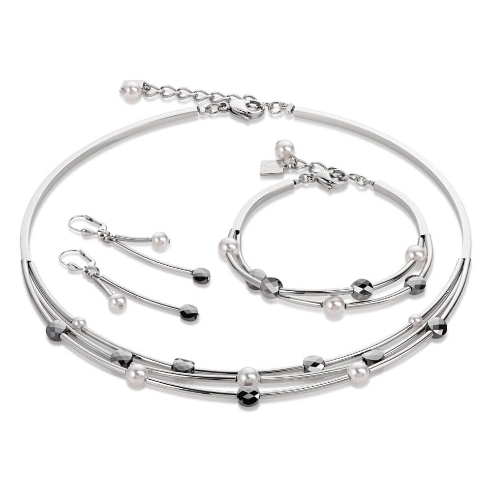 Dark Grey & Pearl Bracelet, Earrings and Necklace