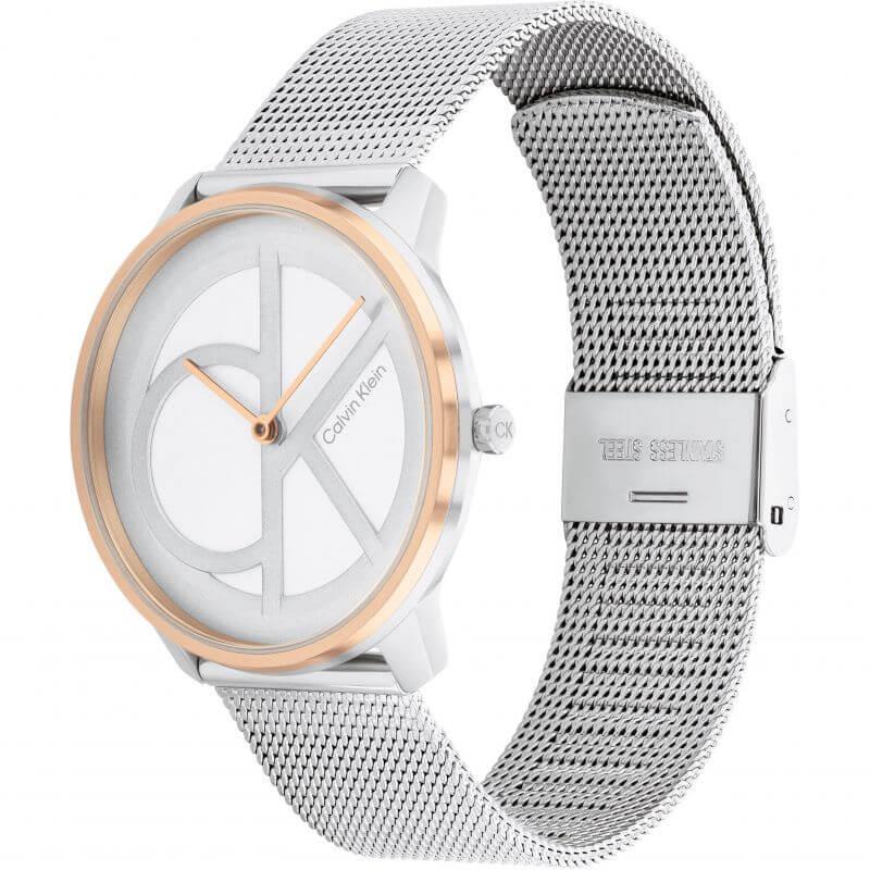 Iconic Rose Gold Bezel White CK Dial & Silver Mesh Strap Watch