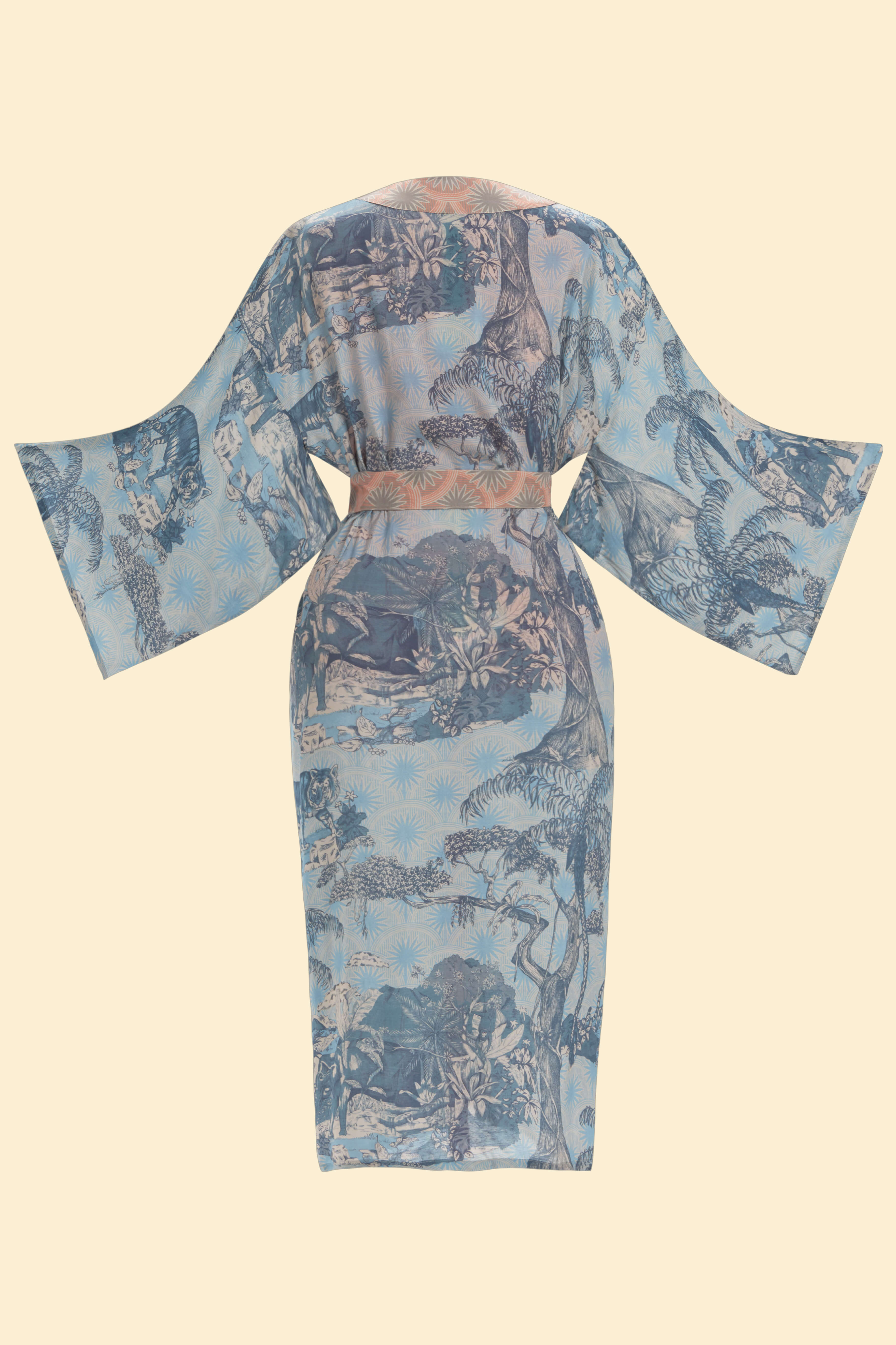 Tropical Toile Kimono Gown - Denim & Petal