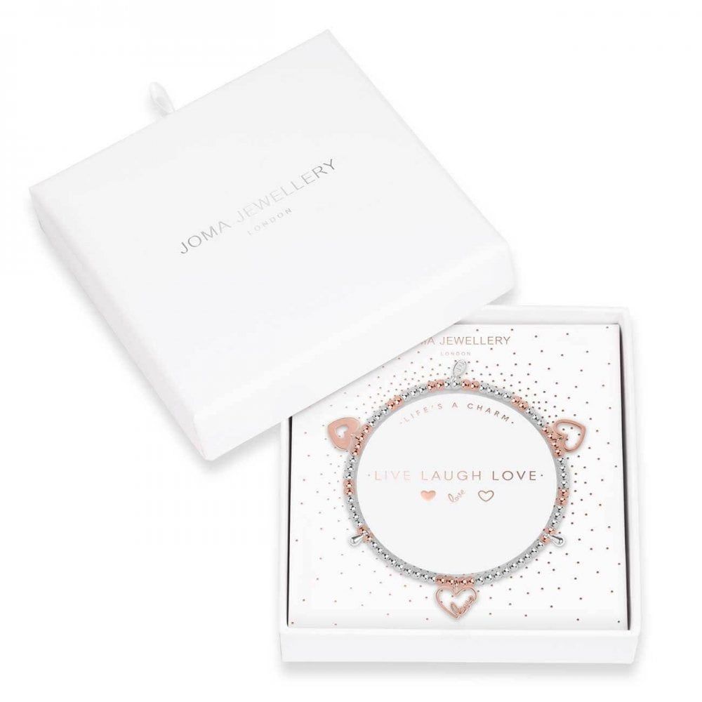 Life's A Charm | Live Laugh Love | Silver And Rose Gold | Charm Bracelet | 17.5cm Stretch