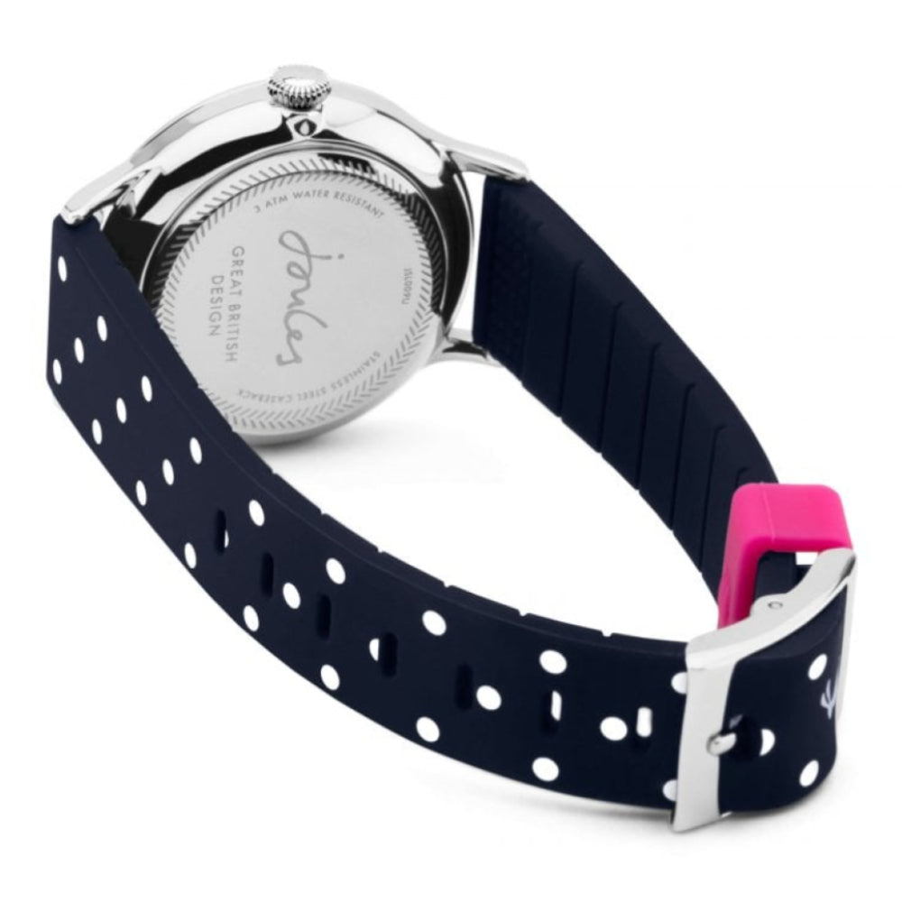 Navy With White Polka Dot Silicone Strap White Dial Ladies Watch