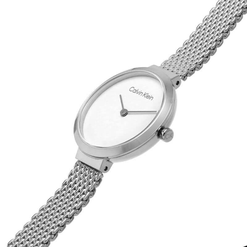 Timeless T-Bar White Dial Stainless Steel Mesh Bracelet Watch