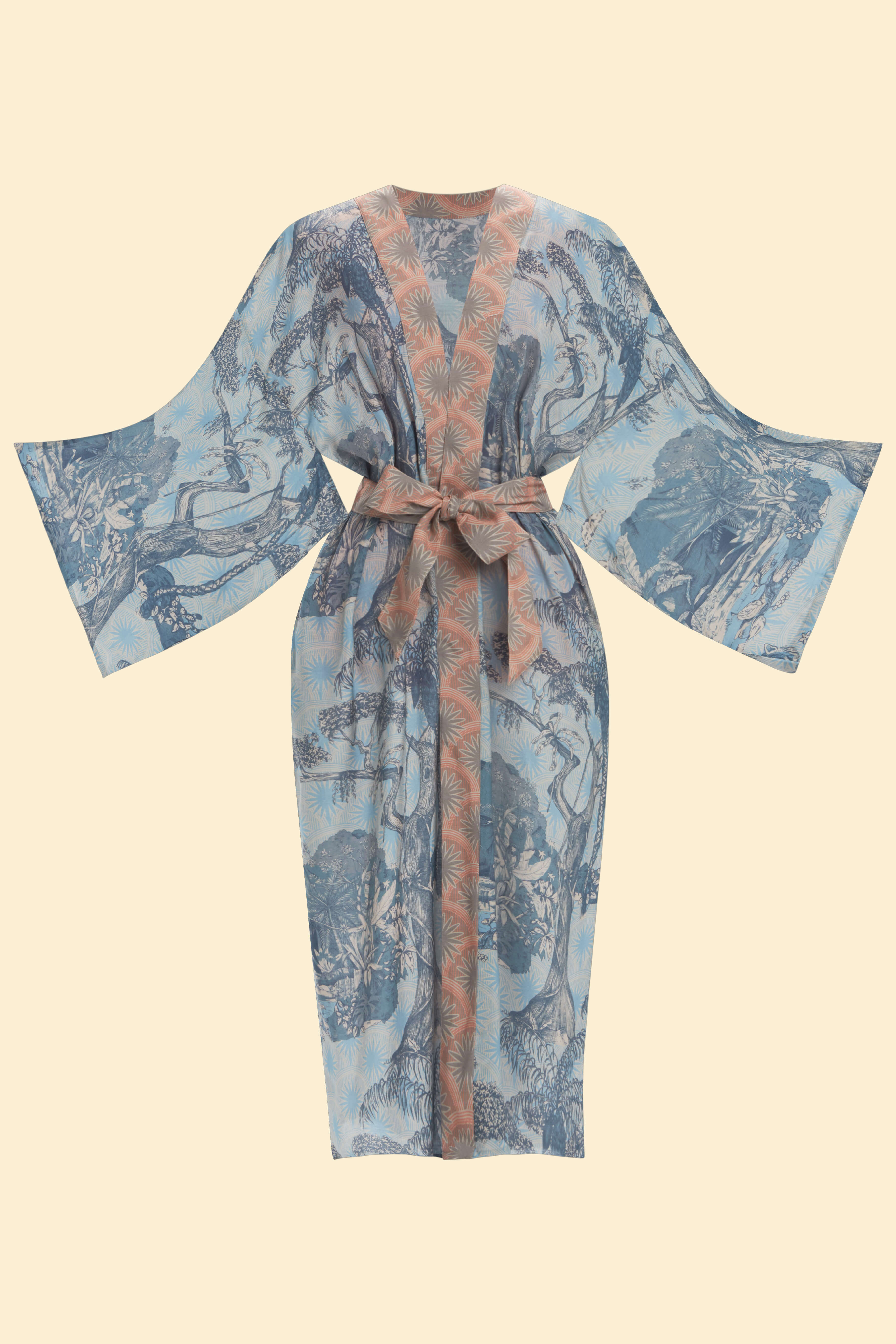 Tropical Toile Kimono Gown - Denim & Petal