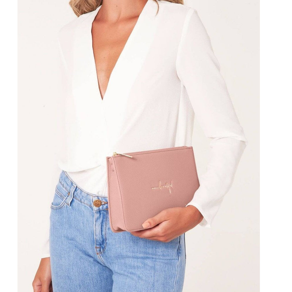 Stylish Structured Pouch | Hello Beautiful | Pink | 16 X 24 X 5 Cm