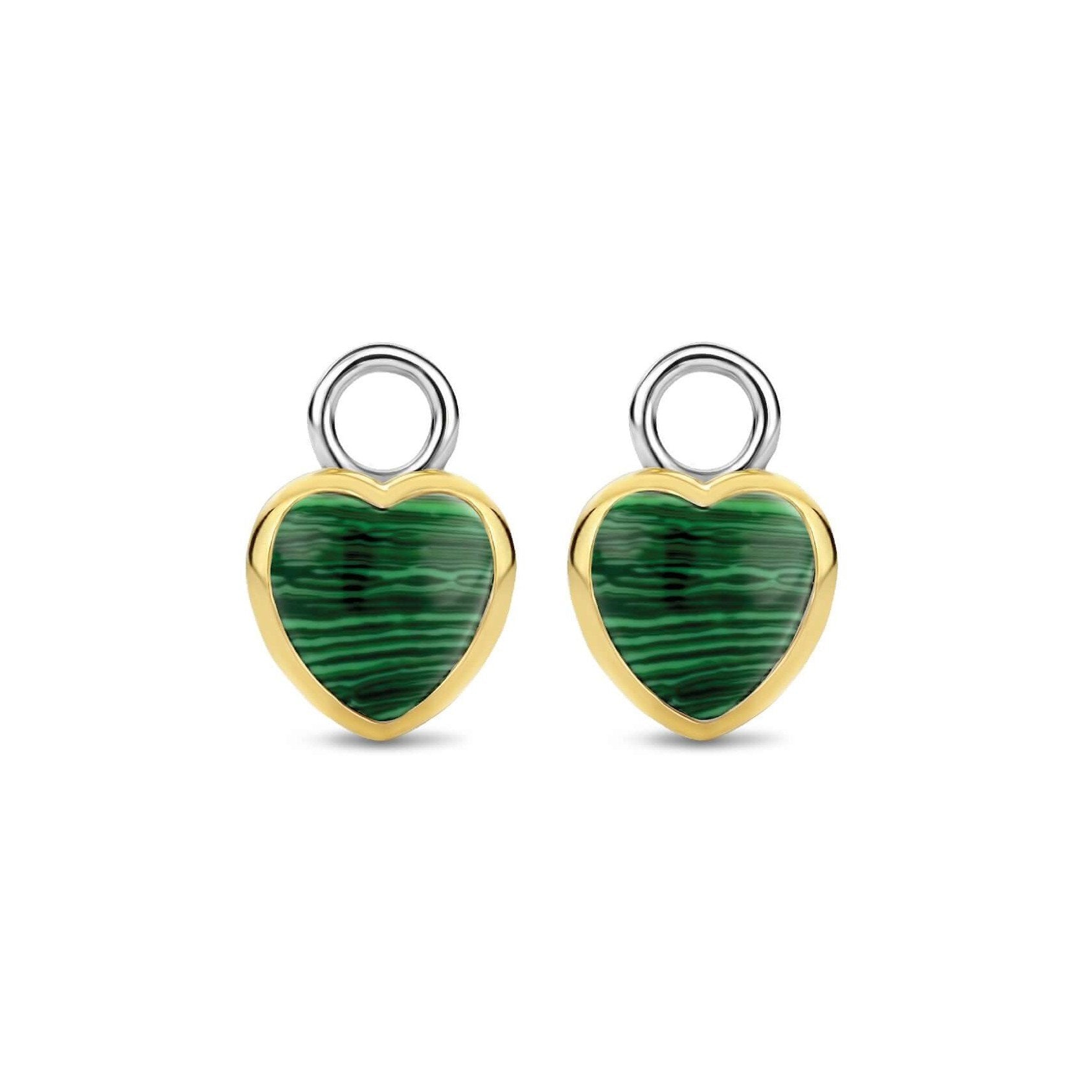 Double Sided Green Crystal Heart Gold Plated Silver Ear Charm