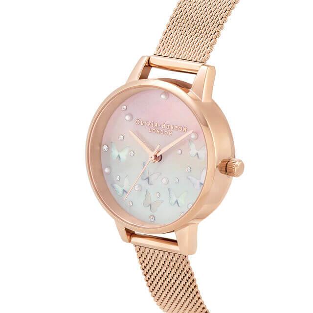 Sparkle Butterfly, Midi Blush Dial with Blue Mother of Pearl, Rose Gold Mesh Watch